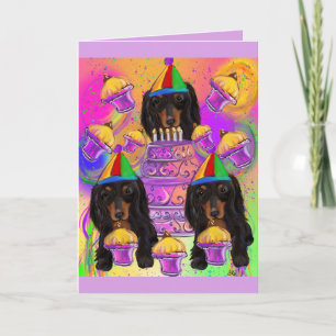 Tarjeta Festiva Dachshund negro de larga duración