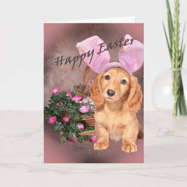 Tarjeta Festiva Dachshund Pascua feliz (Anverso)