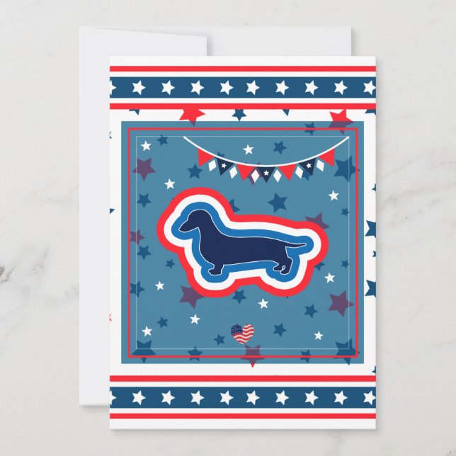 Tarjeta Festiva Dachshund Patriótico Rojo Blanco y Azul 4 de Julio (Anverso)