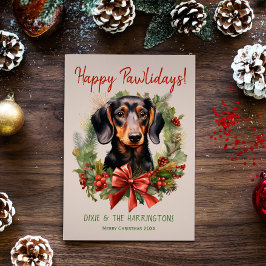 Tarjeta Festiva Dachshund Perro Navidades Felices Pawlidays Howlid