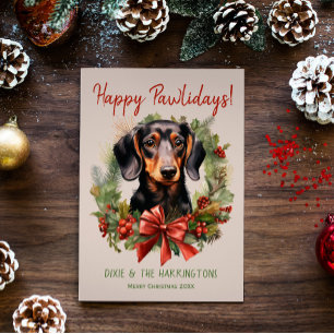 Tarjeta Festiva Dachshund Perro Navidades Felices Pawlidays Howlid