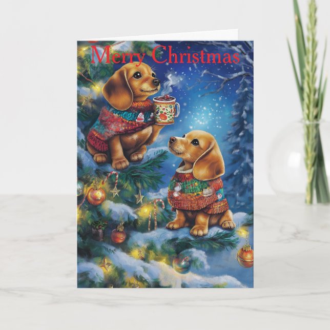 Tarjeta Festiva Dachshund Puppies at Christmas (Anverso)