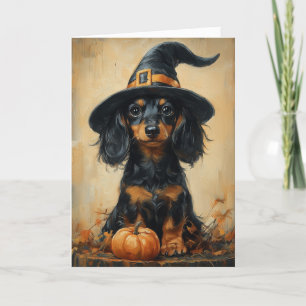 Tarjeta Festiva Dachshund Puppy Witch