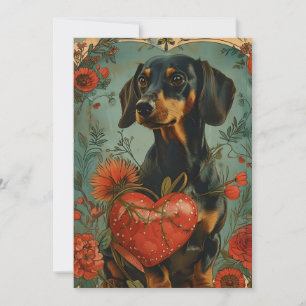 Tarjeta Festiva Dachshund San Valentín Vintage 
