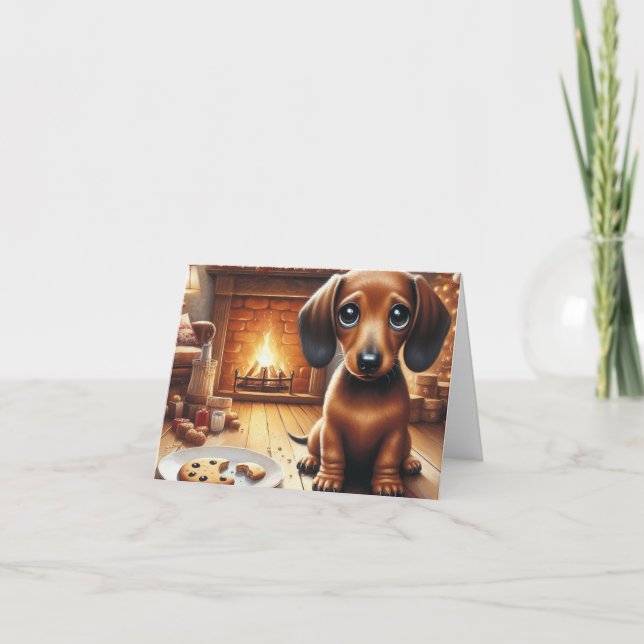 Tarjeta Festiva Dachshund Santa Cookies (Anverso)