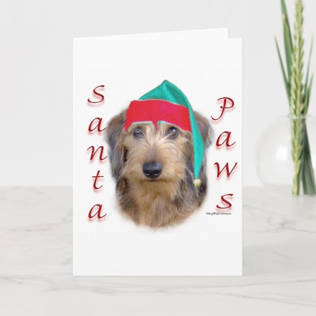 Tarjeta Festiva Dachshund Santa Paws (Anverso)