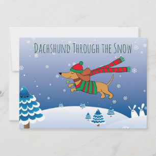 Tarjeta Festiva Dachshund Snow Matte 5" x 7", Sobre Blanco Inc.