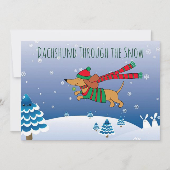 Tarjeta Festiva Dachshund Snow Matte 5" x 7", White Envelope Inc. (Anverso)