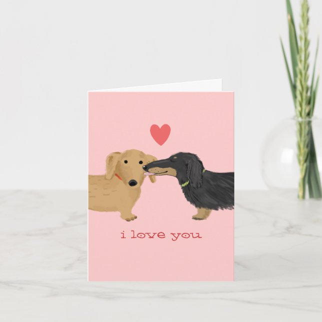 Tarjeta Festiva Dachshund Valentine besó a El día de San Valentín  (Anverso)
