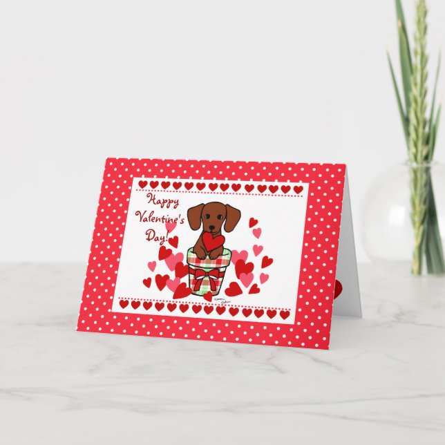 Tarjeta Festiva Dachshund Valentine Personalizado (Anverso)