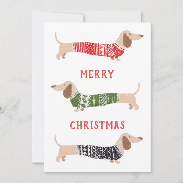 Tarjeta Festiva Dachshund Wiener Perros Navidades suéter (Anverso)