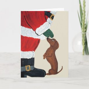 Tarjeta Festiva Dachshund Y Santa