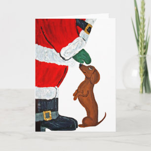Tarjeta Festiva Dachshund Y Santa