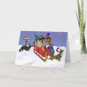 Tarjeta Festiva Dachshunds en el Polo Norte