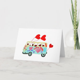 Tarjeta Festiva Dachshunds en su Furgoneta de Amor Hippie