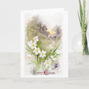 Tarjeta Festiva Daffodils Blancos Pascua Vintage