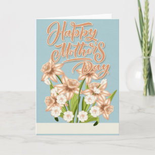 Tarjeta Festiva Daffodils de color de rosa - Feliz Día de la Madre