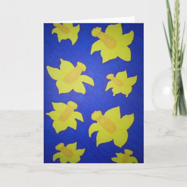 Tarjeta Festiva Daffodils Pop Art Blue (Anverso)
