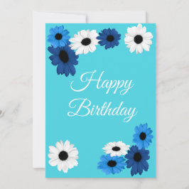 Tarjeta Festiva Daisies en tonos azules y blancos sobre turquesa