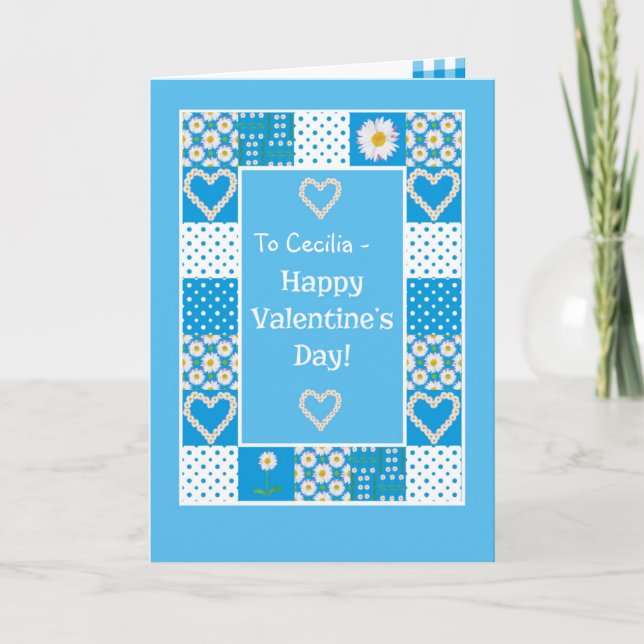 Tarjeta Festiva Daisy Chains Faux Patchwork Valentine Card (Anverso)