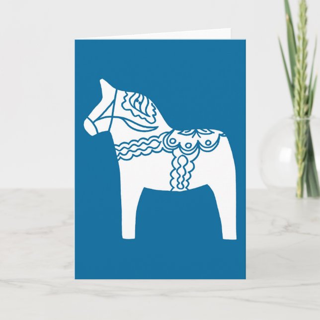 Tarjeta Festiva Dala Horse Blue (Anverso)