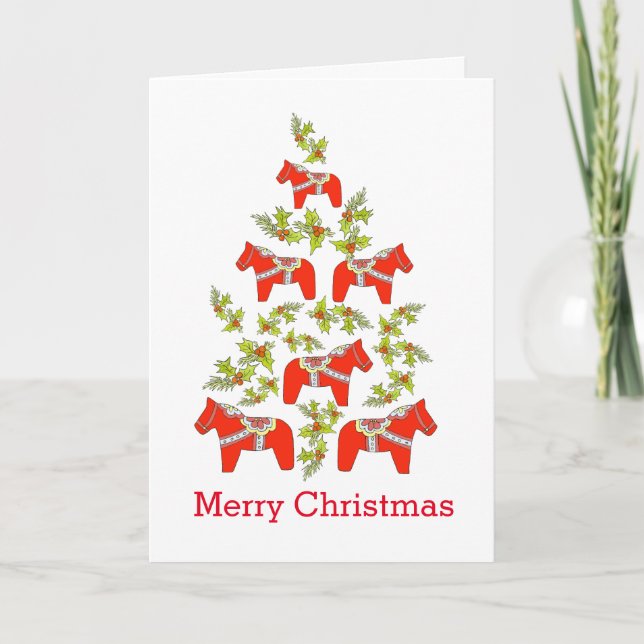 Tarjeta Festiva Dala Horse Christmas Tree Card (Anverso)