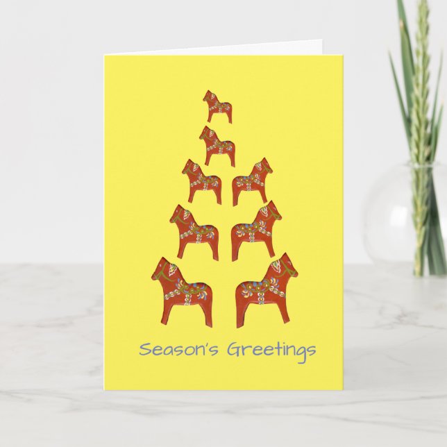 Tarjeta Festiva Dala Horse Holiday Card (Anverso)