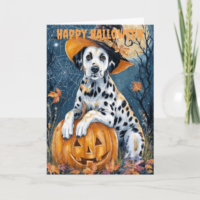 Tarjeta Festiva Dálmata de Halloween (Anverso)