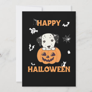 Tarjeta Festiva Dálmata En Calabaza Dulces Perros Feliz Halloween