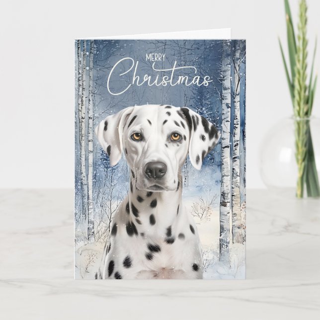 Tarjeta Festiva Dalmatian Dog Birch Aspen Winter Forest Christmas (Anverso)