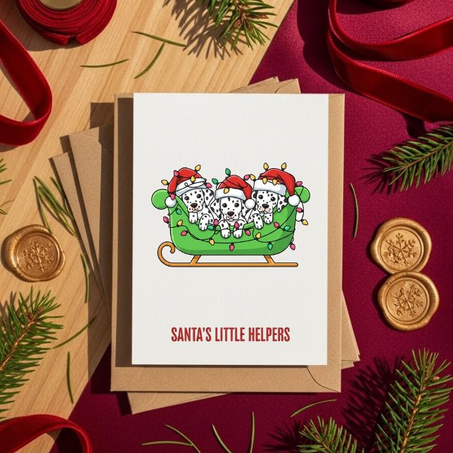 Tarjeta Festiva Dalmatian Dog Christmas Card – Santa’s Helpers (Subido por el creador)