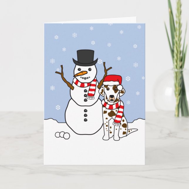 Tarjeta Festiva Dalmatian y Snowman (Anverso)