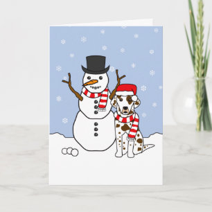 Tarjeta Festiva Dalmatian y Snowman