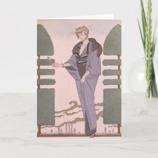 Tarjeta Festiva Dama Art Deco - Junto a la planta.