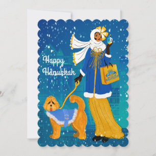 Tarjeta Festiva Dama Art Nouveau con perro Doodle