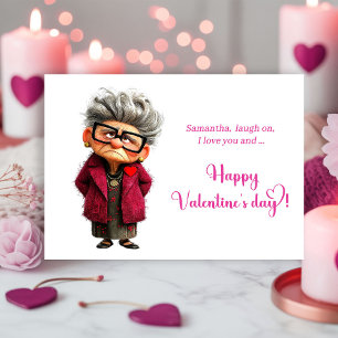 Tarjeta Festiva Dama Caprichosa Divertida San Valentín Rosa Calien