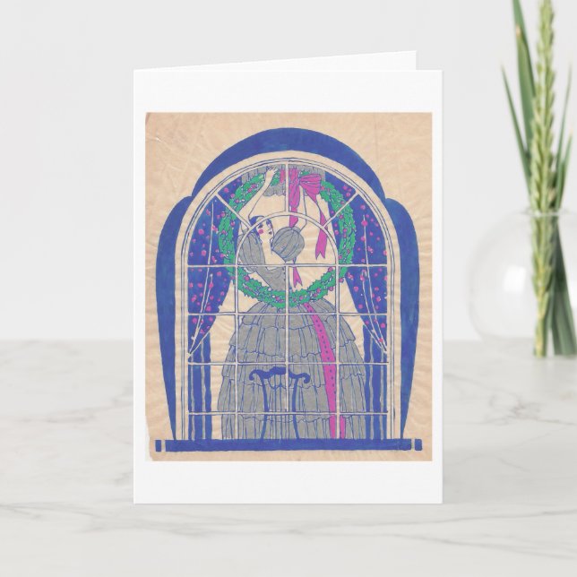 Tarjeta Festiva Dama colonial colgando una corona (Anverso)