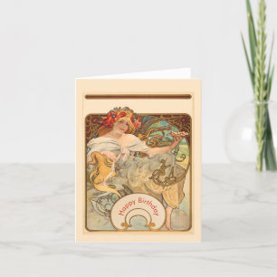 Tarjeta Festiva Dama con amapolas en el pelo