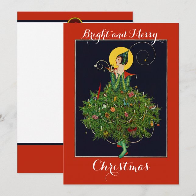 Tarjeta Festiva DAMA CON NAVIDADES GIFERENTES ART DECO Xmas (Anverso / Reverso)