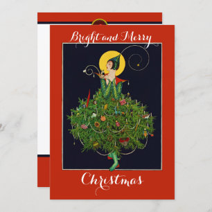 Tarjeta Festiva DAMA CON NAVIDADES GIFERENTES ART DECO Xmas