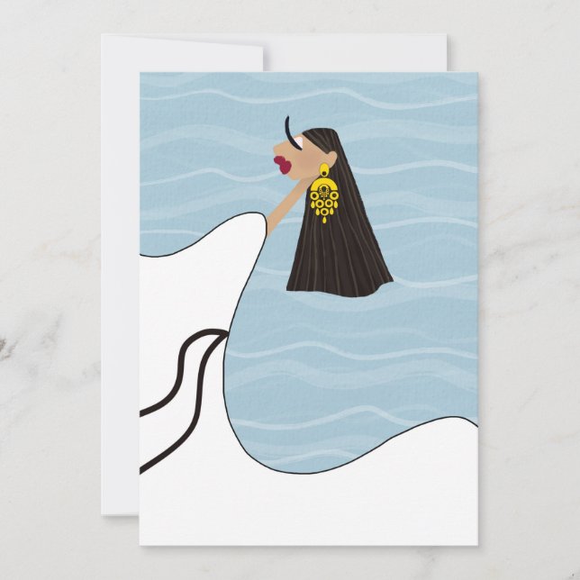 Tarjeta Festiva Dama de blanco bailando junto al mar en Grecia (Anverso)