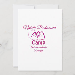 Tarjeta Festiva Dama de honor de campamento rosa agregar nombre fe