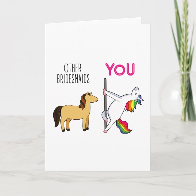 Tarjeta Festiva Dama de Honor Unicornio Boda Divertida (Anverso)