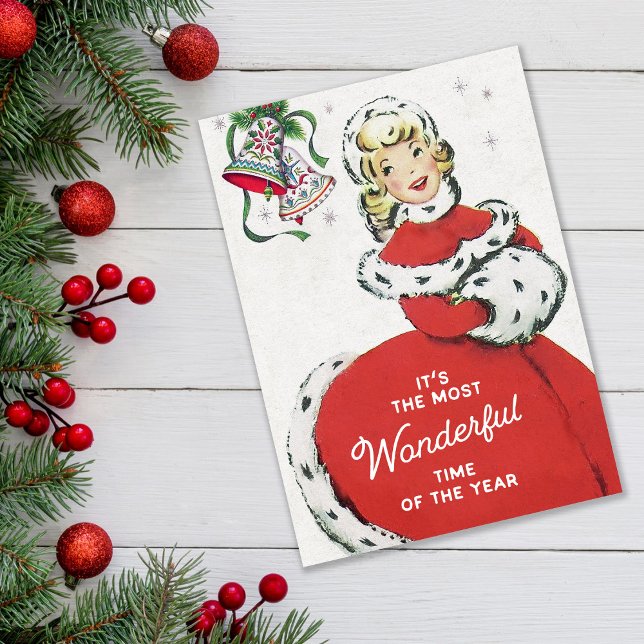 Tarjeta Festiva Dama de Navidades Retro del Siglo Medio (Subido por el creador)