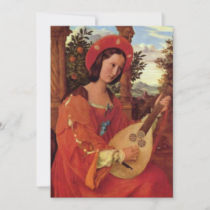 Tarjeta Festiva Dama del Renacimiento en rojo tocando el laúd