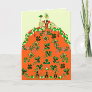 Tarjeta Festiva DAMA NARANJA Y SHAMROCKS Fashion Day