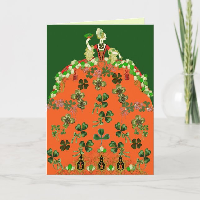 Tarjeta Festiva DAMA NARANJA Y SHAMROCKS Fashion Day (Anverso)