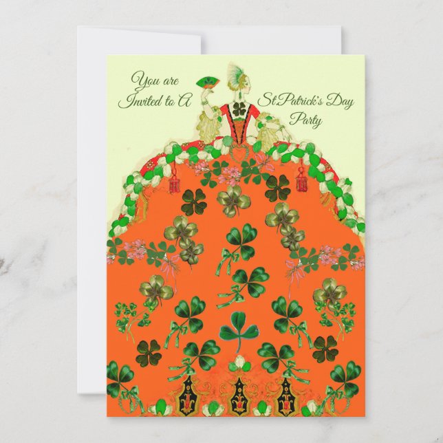Tarjeta Festiva DAMA NARANJA Y SHAMROCKS Fiesta del Día de los Pat (Anverso)