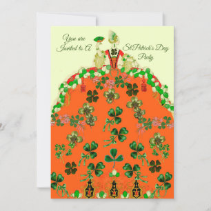 Tarjeta Festiva DAMA NARANJA Y SHAMROCKS Fiesta del Día de los Pat
