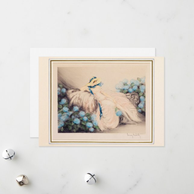 Tarjeta Festiva Dama Rosa, 1933 por Louis Icart (Anverso/Reverso In Situ)